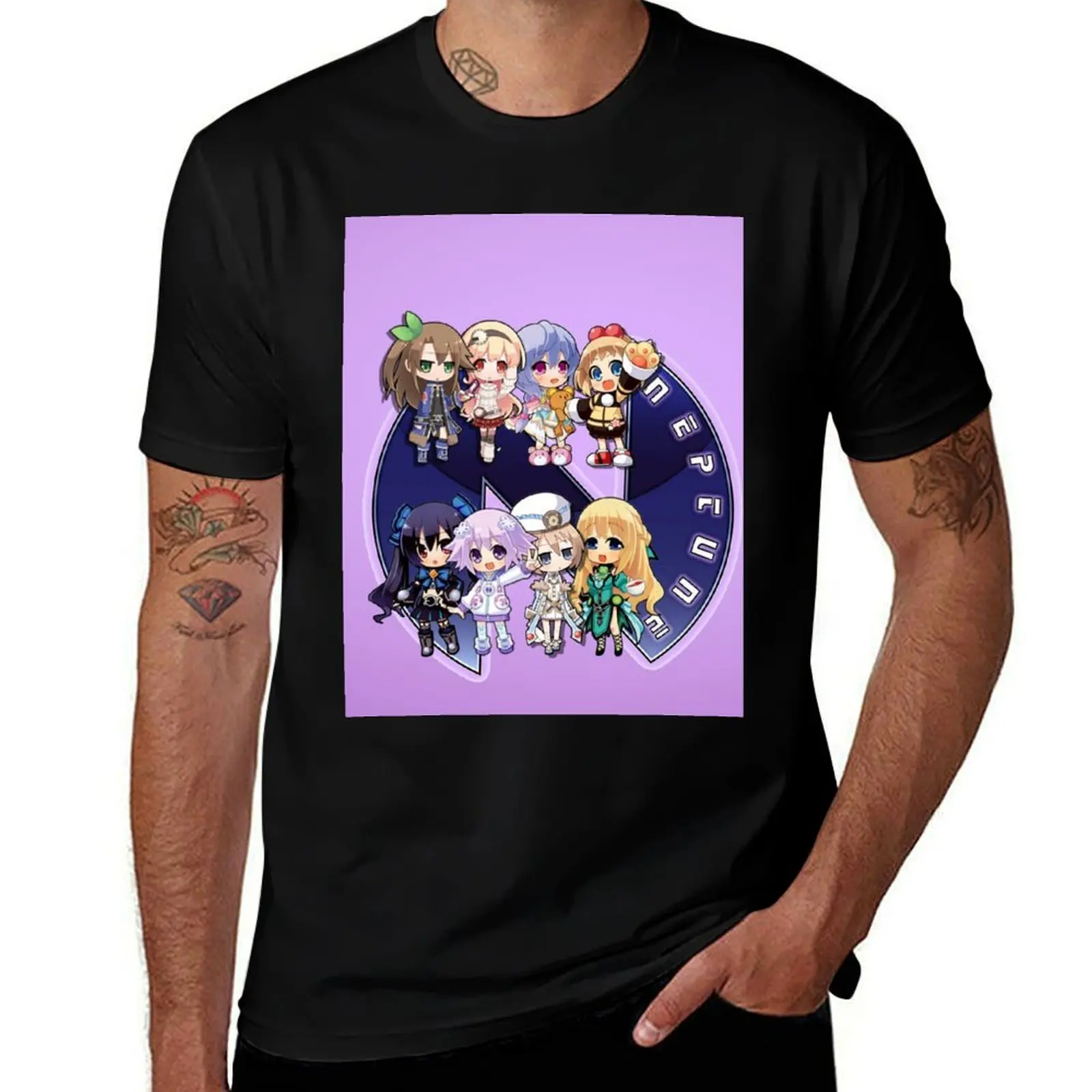 Hyperdimension Neptunia Chibi Characters T-Shirt Stretch Fabric Comfort T-Shirt