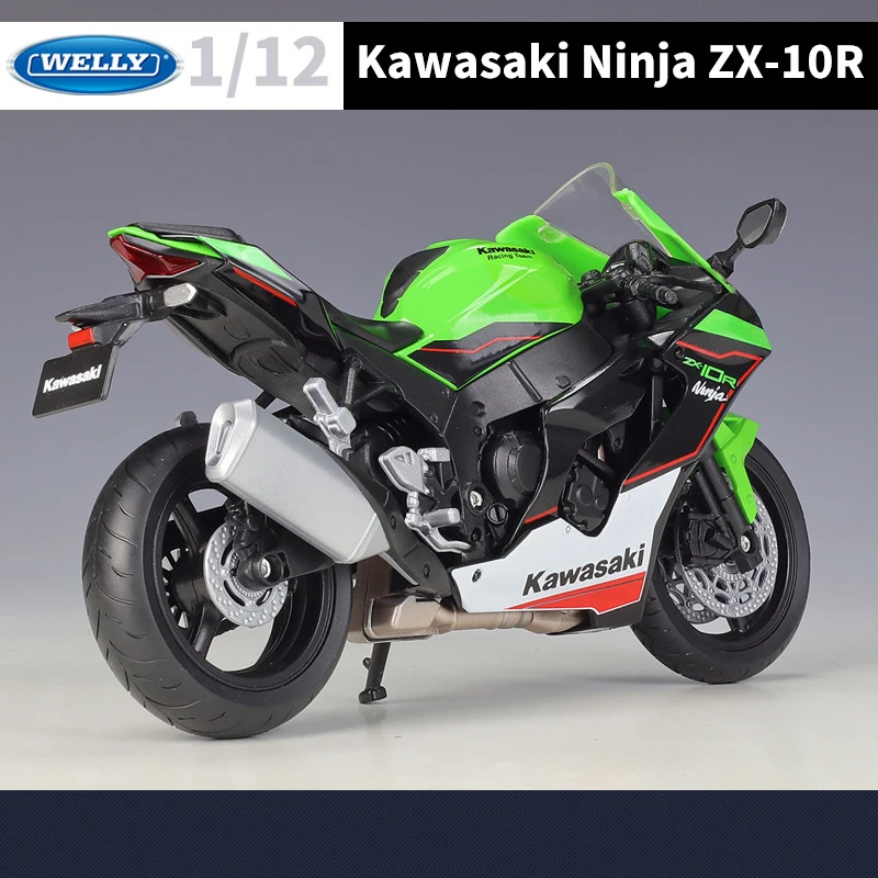 WELLY 1:12 가와사키 닌자 ZX10R 무거운 기관차 시뮬레이션 합금 오토바이 모델, 충격 흡수 컬렉션 장난감 자동차 선물