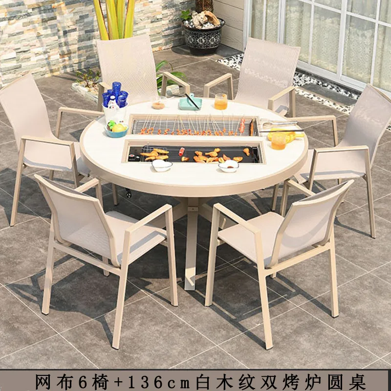 Garden waterproof and sunscreen multi-person dinner casual with induction cooker barbecue table customization