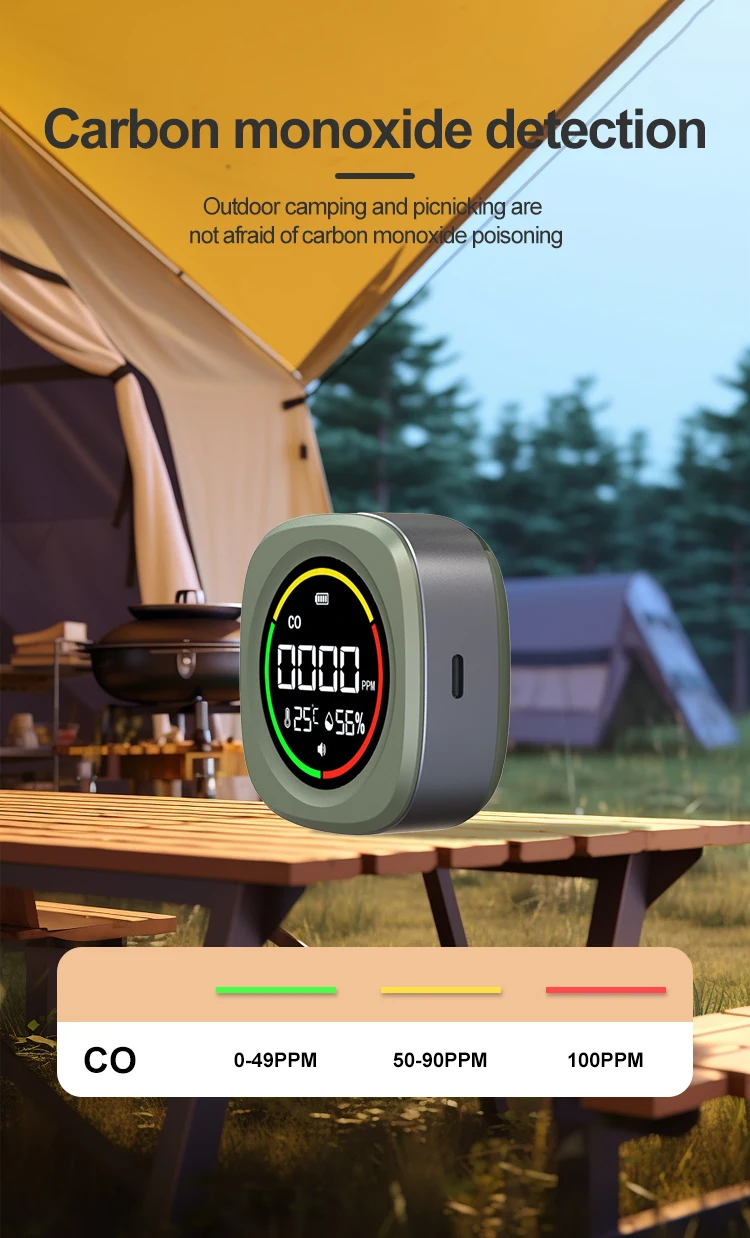 K5 3-in-1 Portable Carbon Monoxide Detector CO Air Quality Portable Monitor HD L