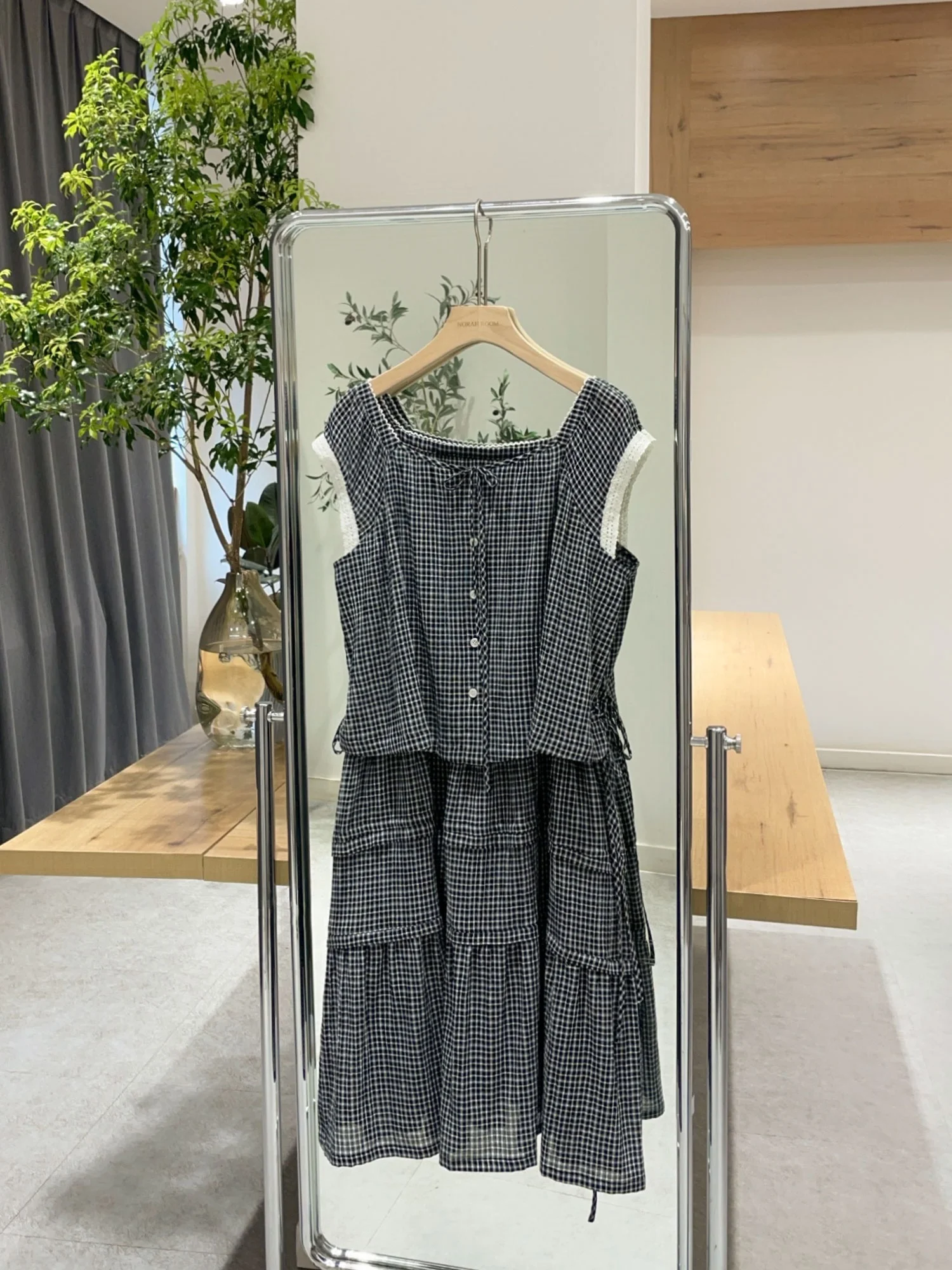 Nok Xiaola Authentic 2026 Summer Collection  Brand MUE Drawstring Plaid Sleeveless Dress Casual Loose Fit H-Shape