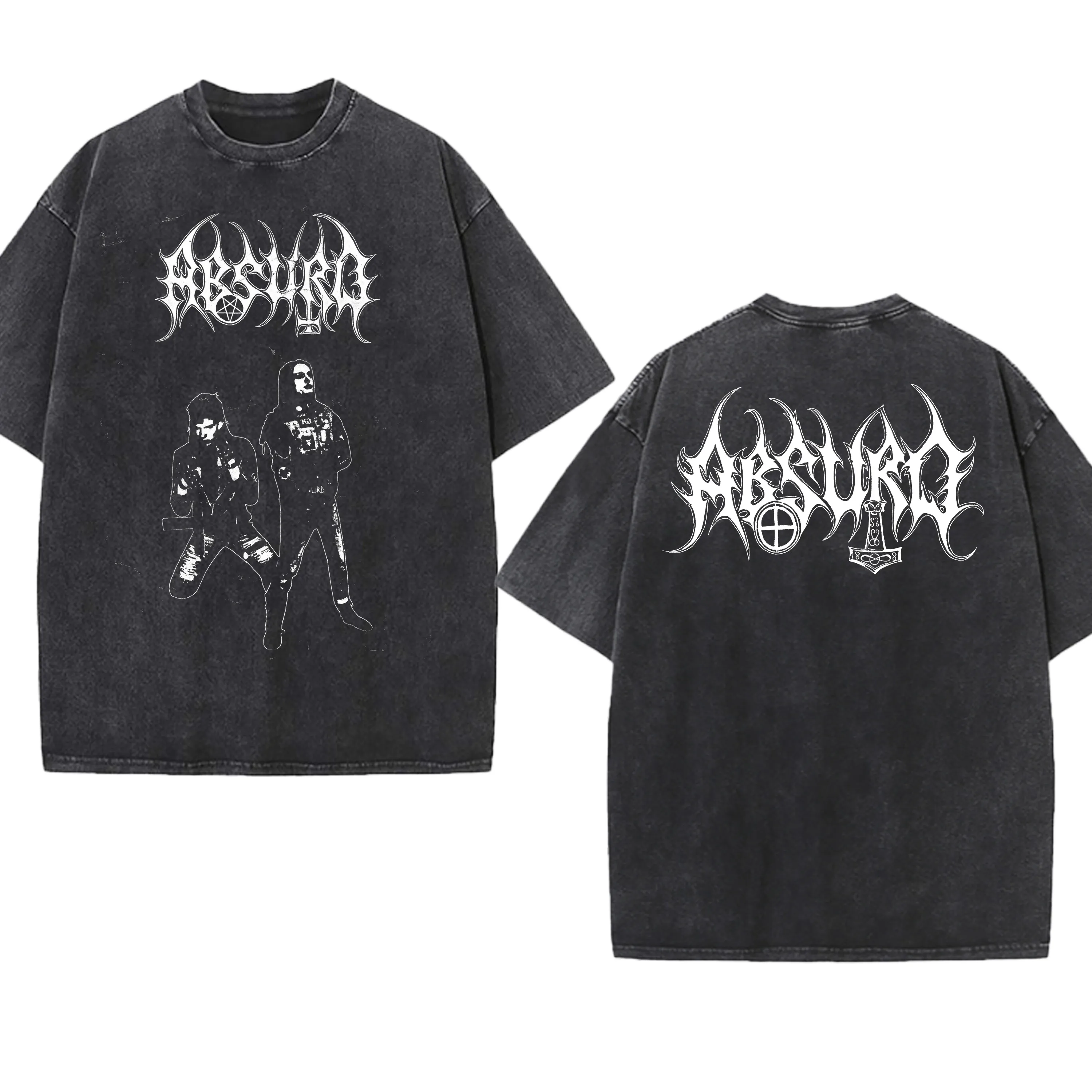 

Футболка с металлической лентой Absurd, готический подарок, мужская одежда, винтажная футболка в стиле хип-хоп с графикой, уличная футболка с коротким рукавом
