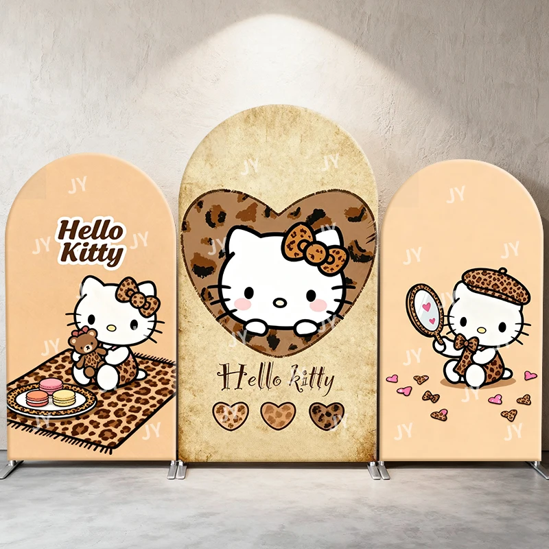 

Sanrio Hello Kitty Brown Leopard Arch Backdrop Cover Heart Cute Scenes, Photo Booth Props for Parties & Home Decoration