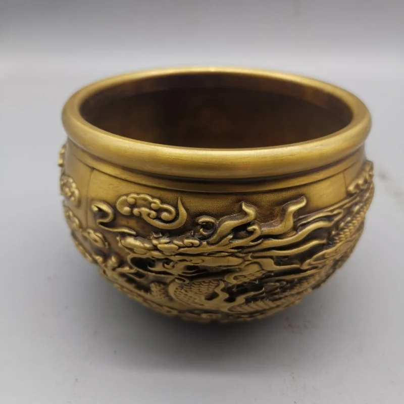 

Antique Copperware Collection Brass Dragon and Phoenix Jar Treasure Bowl Symbolizing Auspiciousness Patina Enhancer!