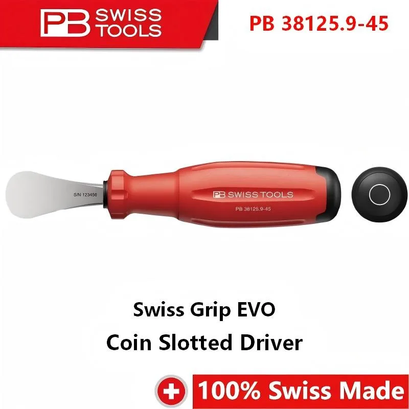 PB SWISS TOOLS PB 38125.9-45 Coin Slotted Screwdriver 154mm Spring Steel Swiss Grip EVO Anti Slip Industrial Repair