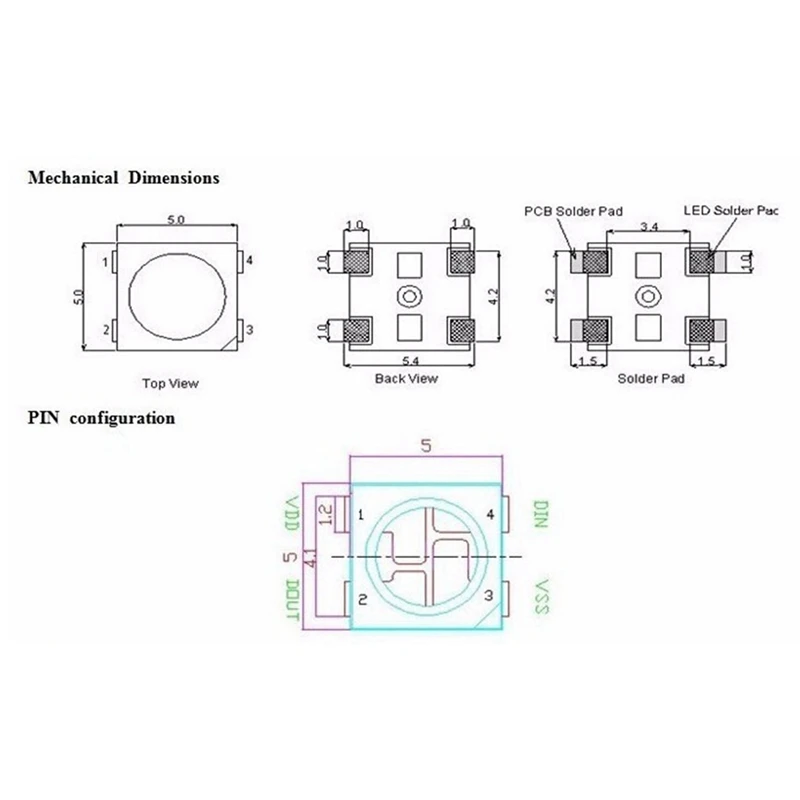 ABXF-500Pcs WS2812B (4Pins) LED Chip 5050 RGB SMD White Version WS2812 Individually Addressable Digital Pixels DC5V