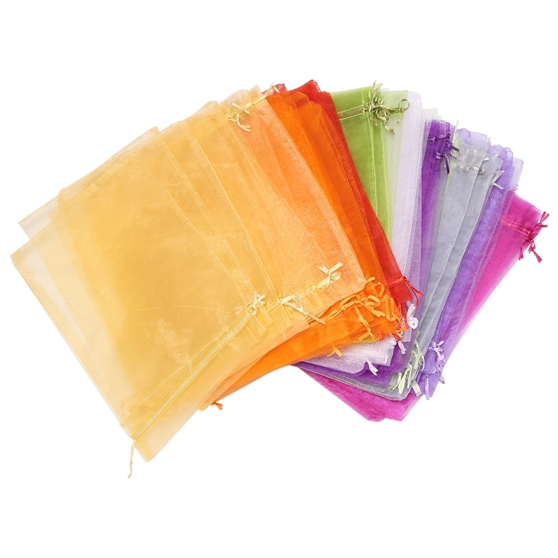 100Pcs Large Organza Bags, 20X30 Cm Mesh Gift Bags Drawstring Jewelry Pouches For Christmas Wedding(Random Color)