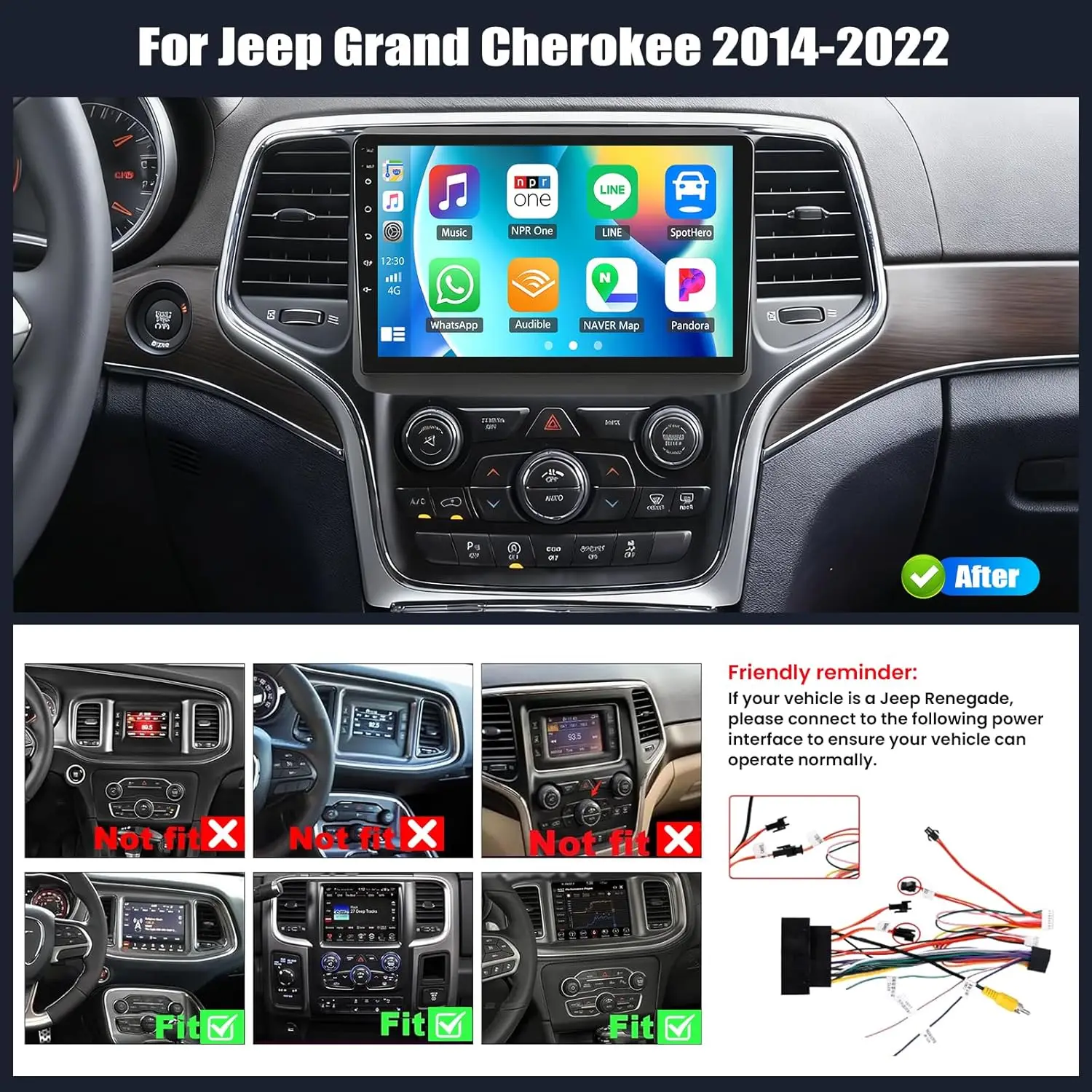 2G + 64G Android 13 ستيريو سيارة لسيارة Jeep Grand Cherokee 2014-2017، شاشة لمس 9 بوصة، CarPlay اللاسلكي، Android Auto، GPS، Bluetooth، #3