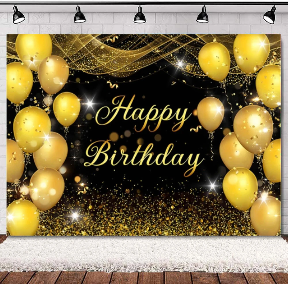 

Photography Backdrop Happy Birthday Golden Balloons Glitter Bokeh Birthday Party Decor Banner Background Photo Studio Props