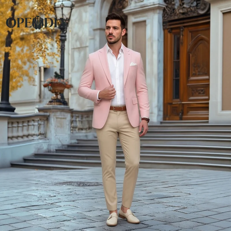 

OPEODLY Men Custom Slim Fit Three Piece Tuxedo Suit with Blazer Vest Pants Formal Wedding Business Groomsmen Attire