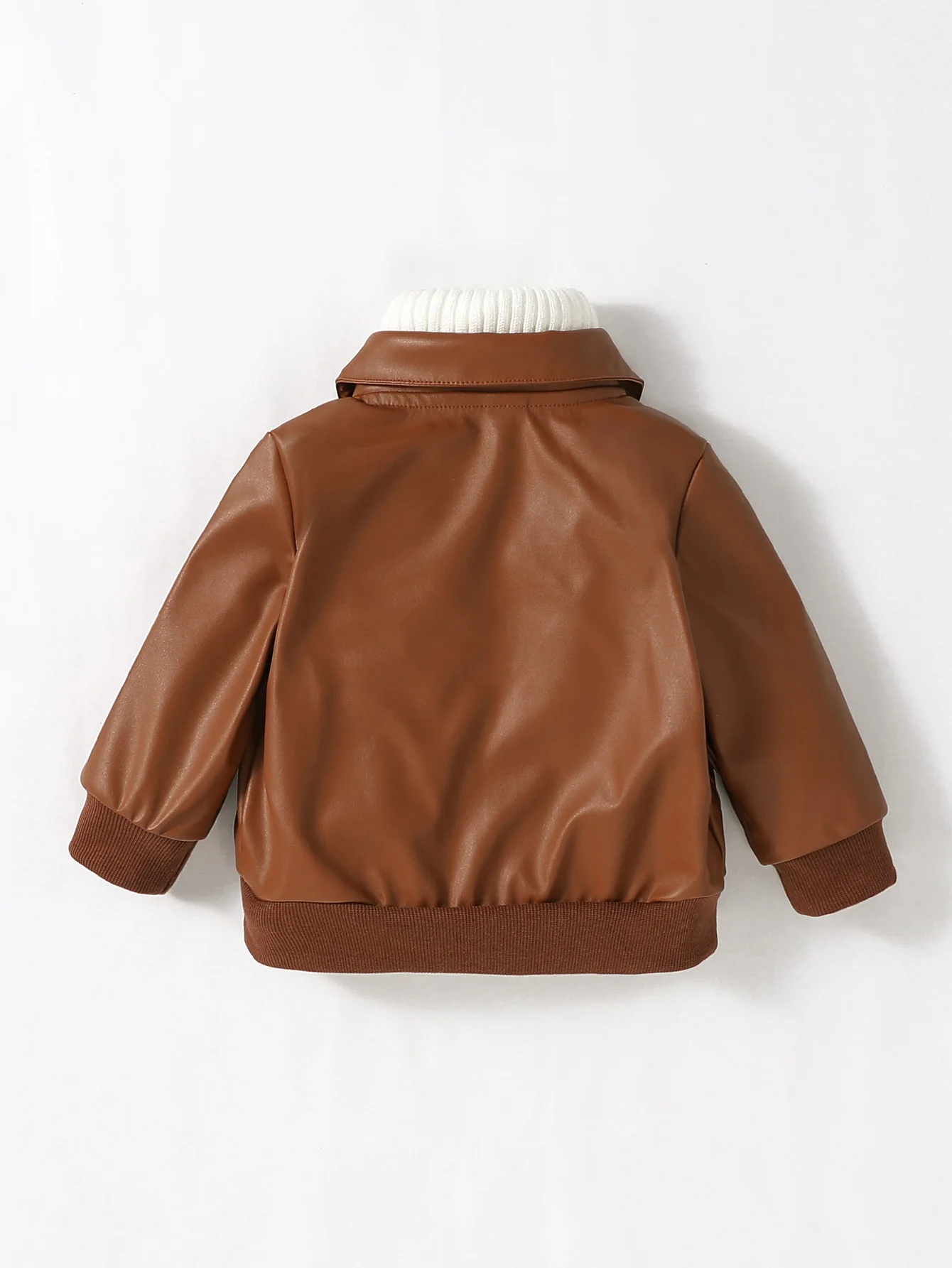 Baby Boys 2024 New Fashion Fall/Winter Long Sleeve Brown Leather Jacket With Pocket Streetwear Outdoor For 3M-3Y