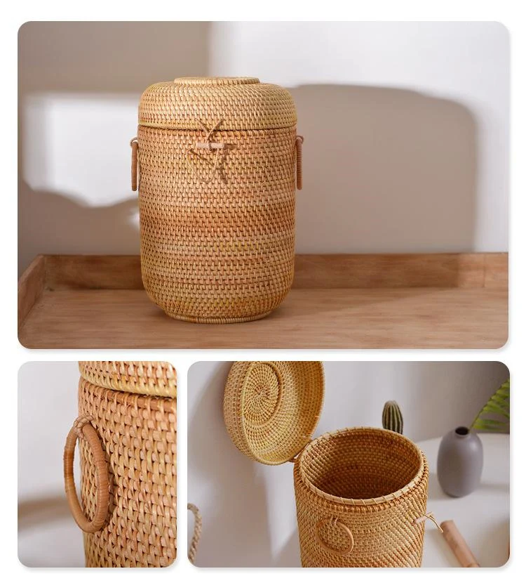 Handwoven Rattan Tea Storage Box With Lid Puer Tea Bag Organizer Green Tea Caddy Can Snack Canister Food Container Kongfu Teaset