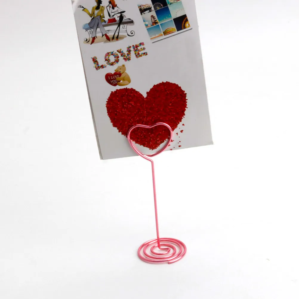 12Pcs Pink Heart Shaped Photo Clip Stand Spiral Base Table Number Holder Name Card Display for Reception Wedding Home Office Use