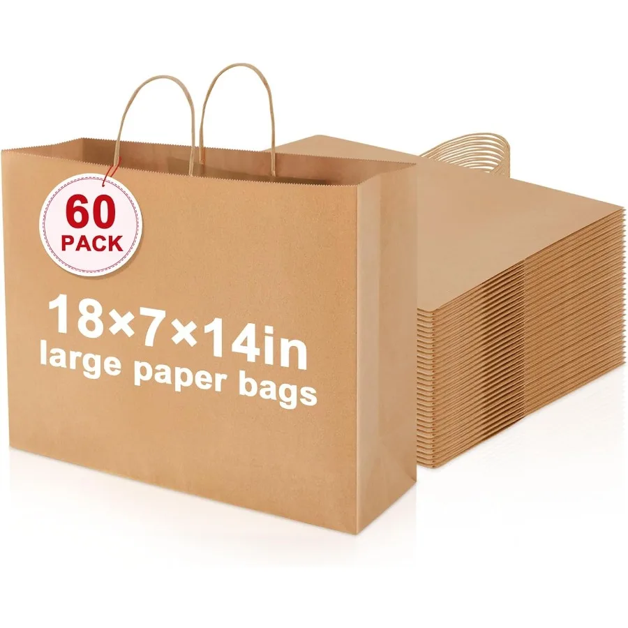 

60 Pcs 18x14x7 Inc Extra Lar Paper Gift ags wit andles ulk Kraft ags for usin Merce Gifts Sopping Retail Stores irtday Party ro