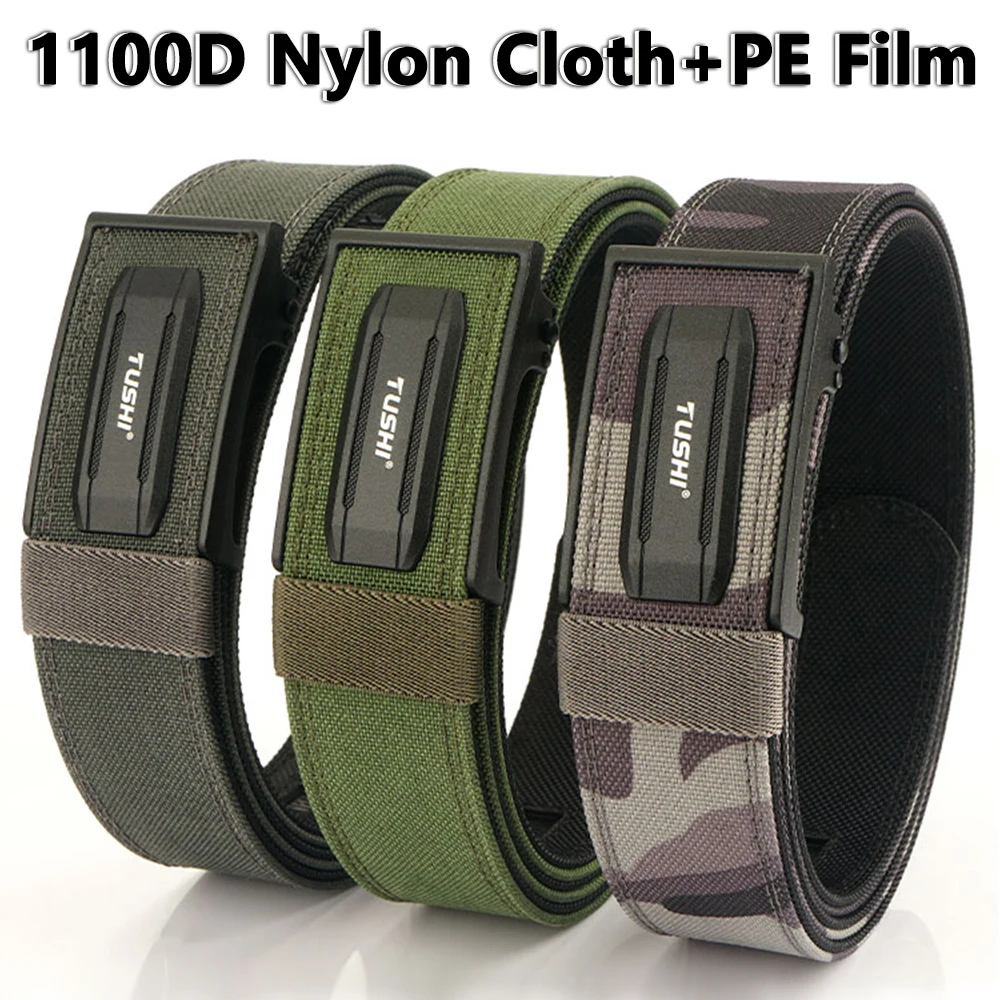 TUSHI Hard 3.8 Wide Thickened gun hanging double-layer nylon cloth belt versatile outdoor tactical automatic buckle men\'s belt