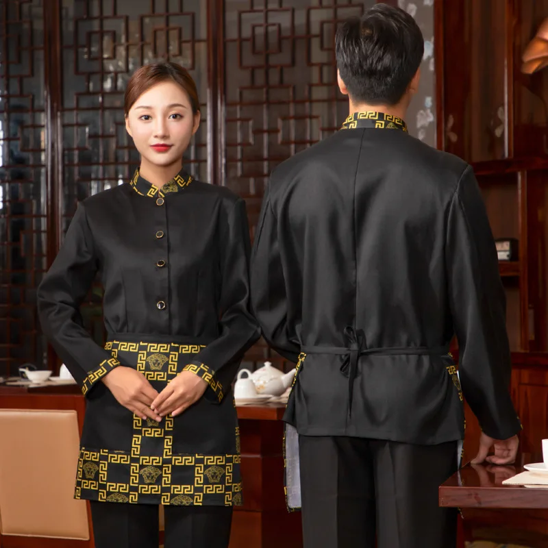 Chinese Hot Pot Restaurant Workwear, Garçom Workwear, Outono e Inverno Roupas, Tea House Front Hall Roupas de Trabalho, Manga Comprida H