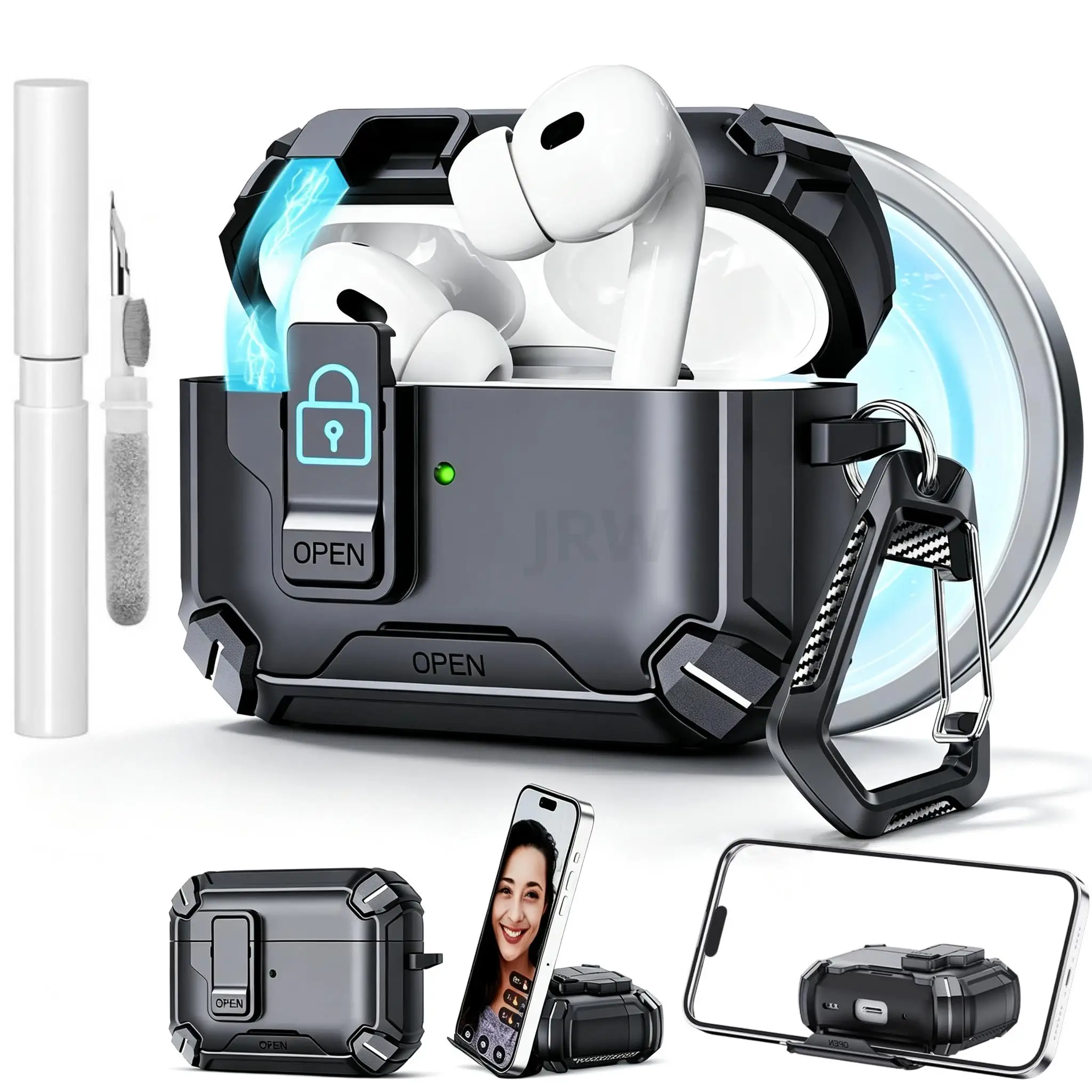 Kopfhörerhülle für AirPods Pro 3 mit Telefonständer, kompatibel mit Magsafe, magnetische Hülle mit automatischer Verriegelung für AirPods Pro 3