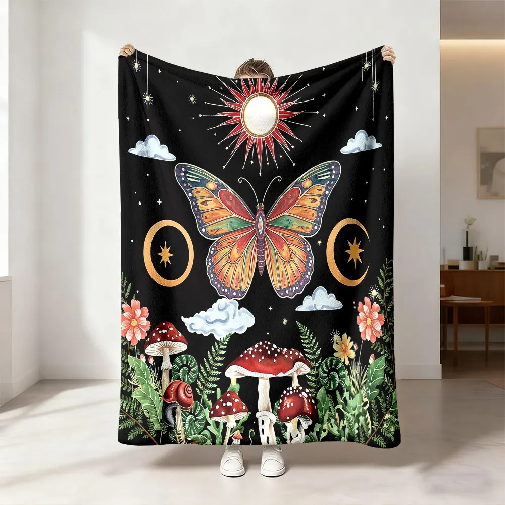 Forest-themed butterfly  flannel blanket available in multiple sizes for leisure sofas and napping during breaks