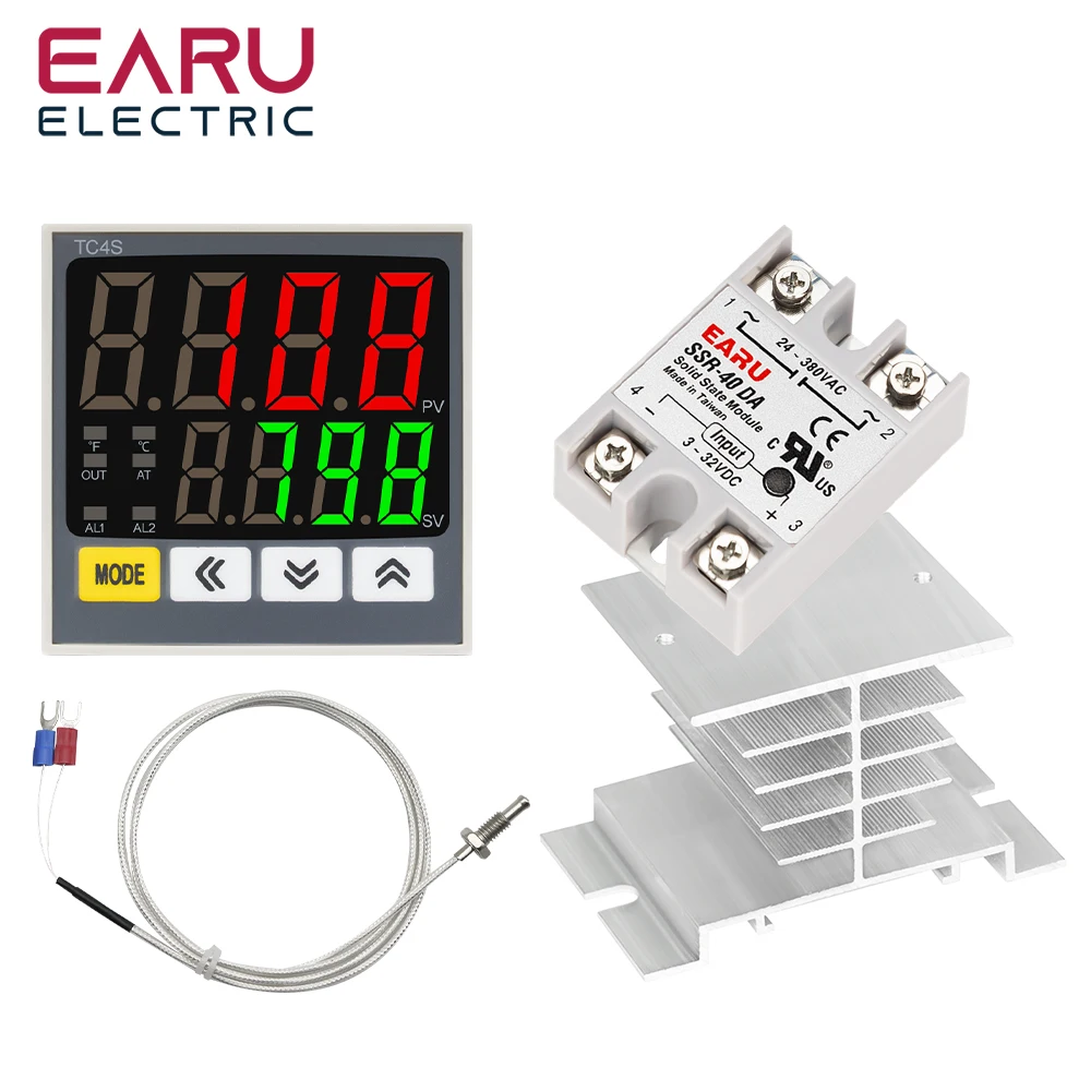 EARU Digital PID Programmable Temperature Controller Thermostat SSR Relay Voltage Output with SSR-40DA K Thermocouple Sensor Kit