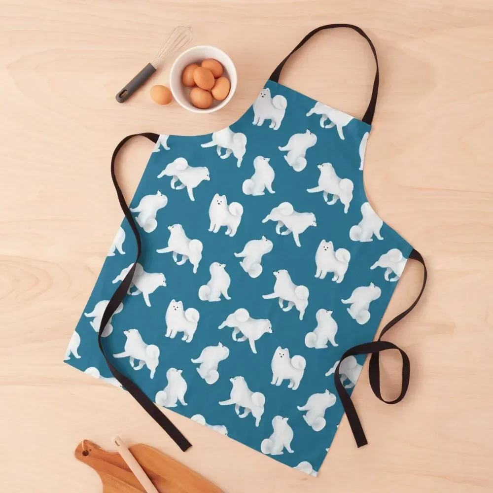 

Samoyed Pattern (Blue Background) Apron Chef Uniform Kitchens For Men Kitchen Chef Apron