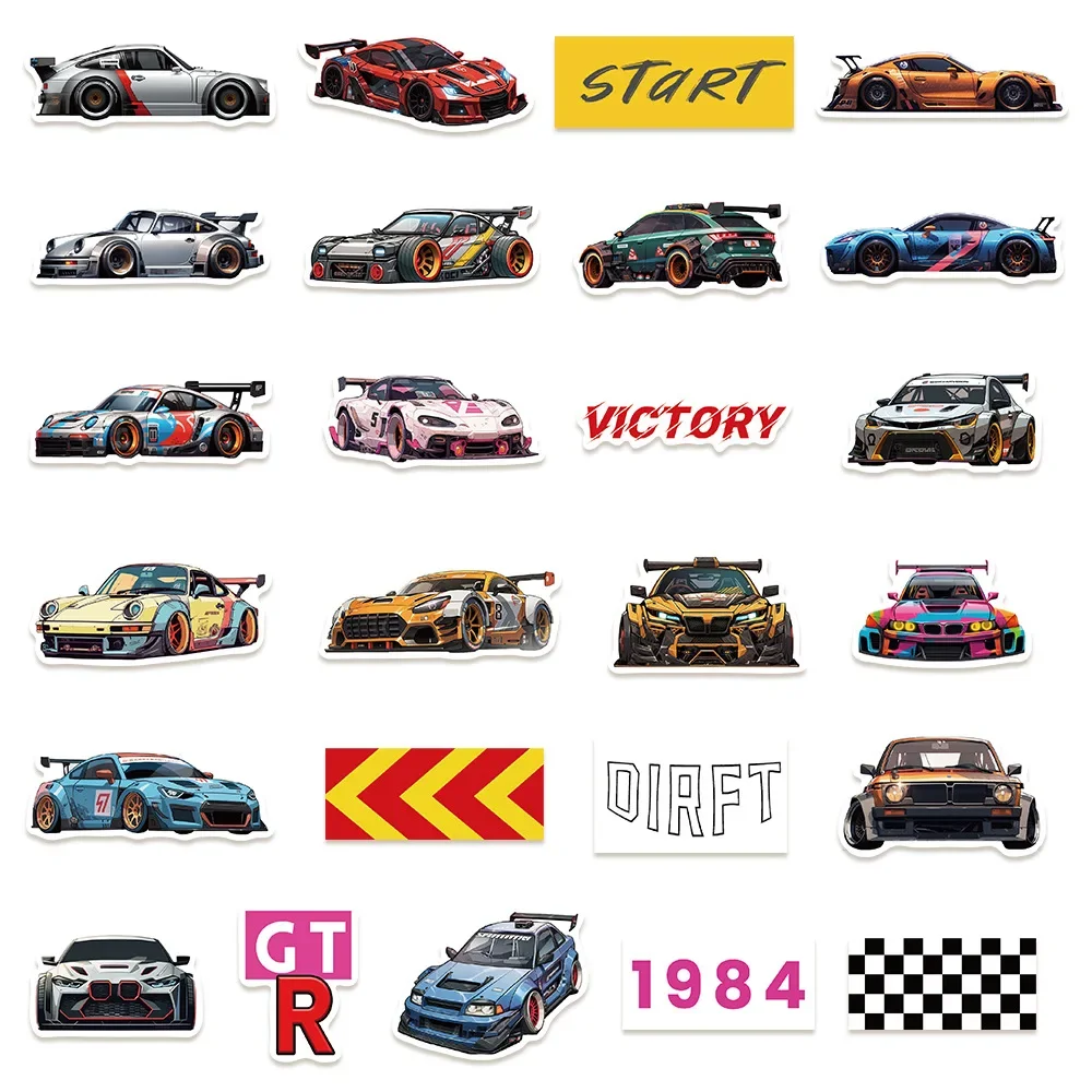 50PCS Retrofit Racing JDM Stickers Car Motorcycle Laptop Guitar Waterproof Graffiti Cool Sticker Decal Kid Classic Toys