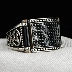 New gear  domineering retro ring, black totem full zircon men's jewelry.