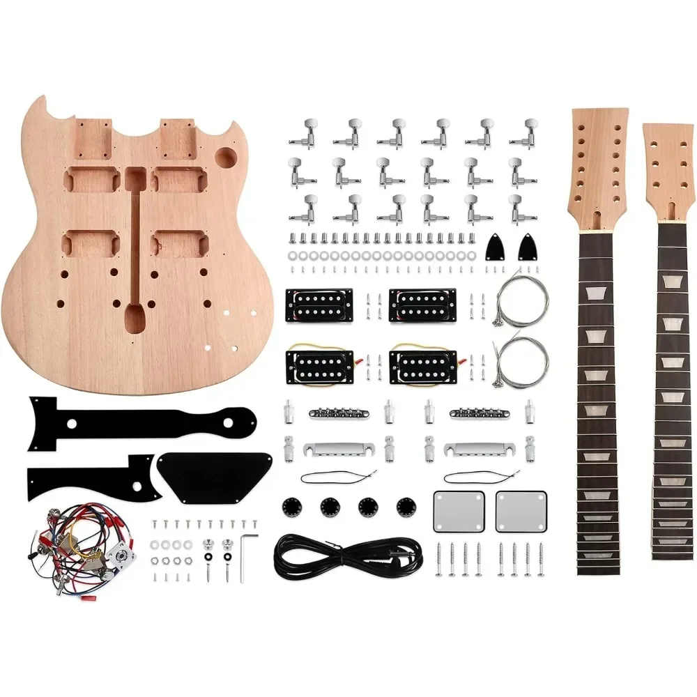 DIY Electric Guitar Kit Double Neck Guitar Kits Beginner Kits 12 String Right-Handed with Mahogany Body Mahogany Neck