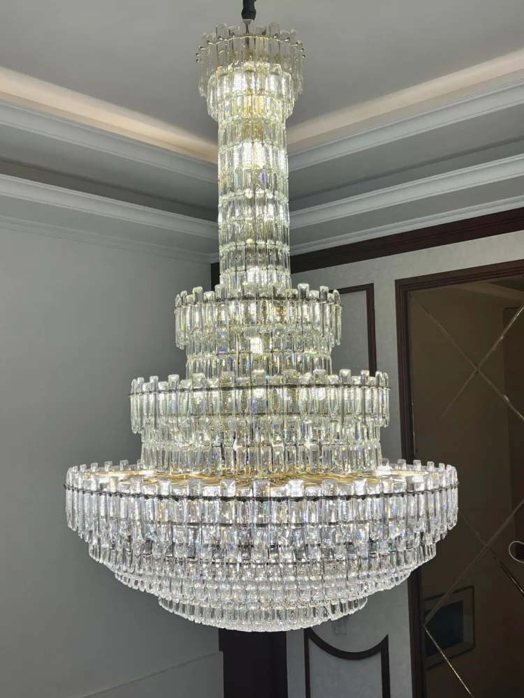 High Quality Modern Design Creative Large Chandeliers Hotel Gold Metal Luxury K9 Crystal Decoration Pendant Light