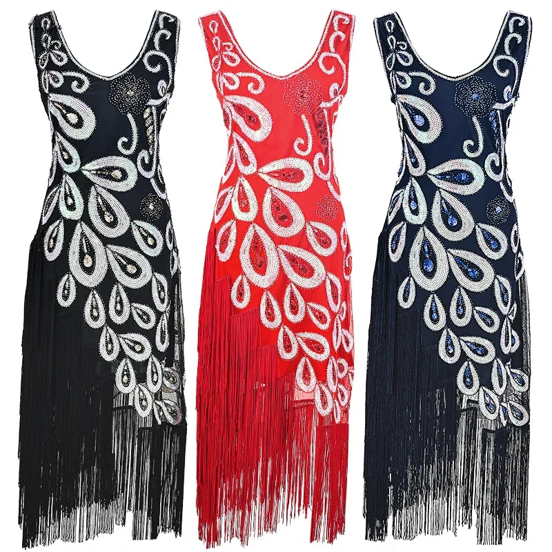 Abito da donna vintage 1920s flapper abiti da festa per donna maniche da sposa Corona abito da festa con frange di paillettes vestidos robe Gatsby