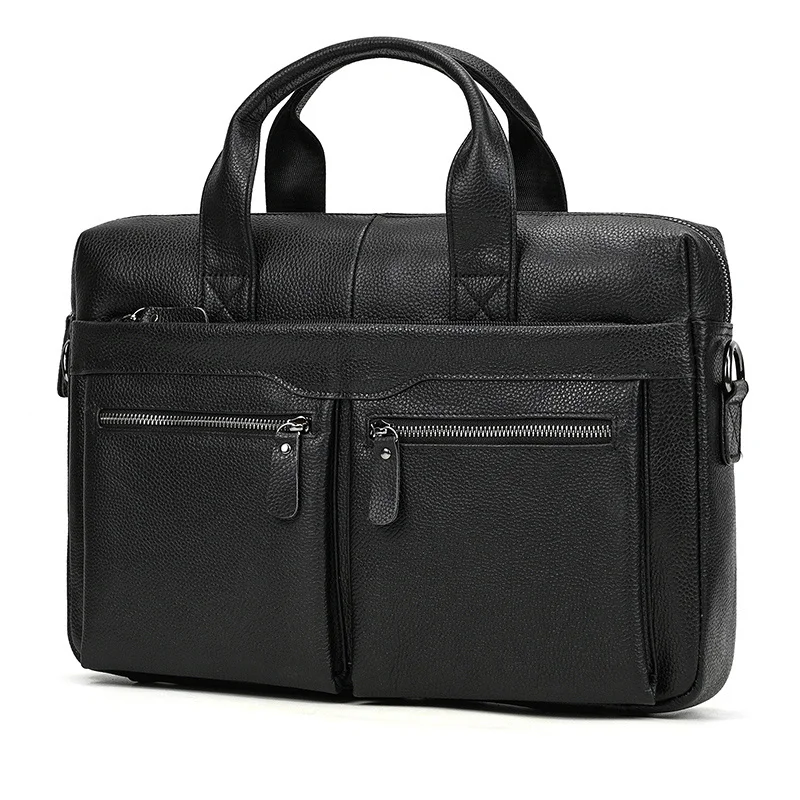 Newsbirds New Fashion Black Leather Briefcase For Men Male Genuine Men's Laptop Bag Handbags Work Totes Korean Style