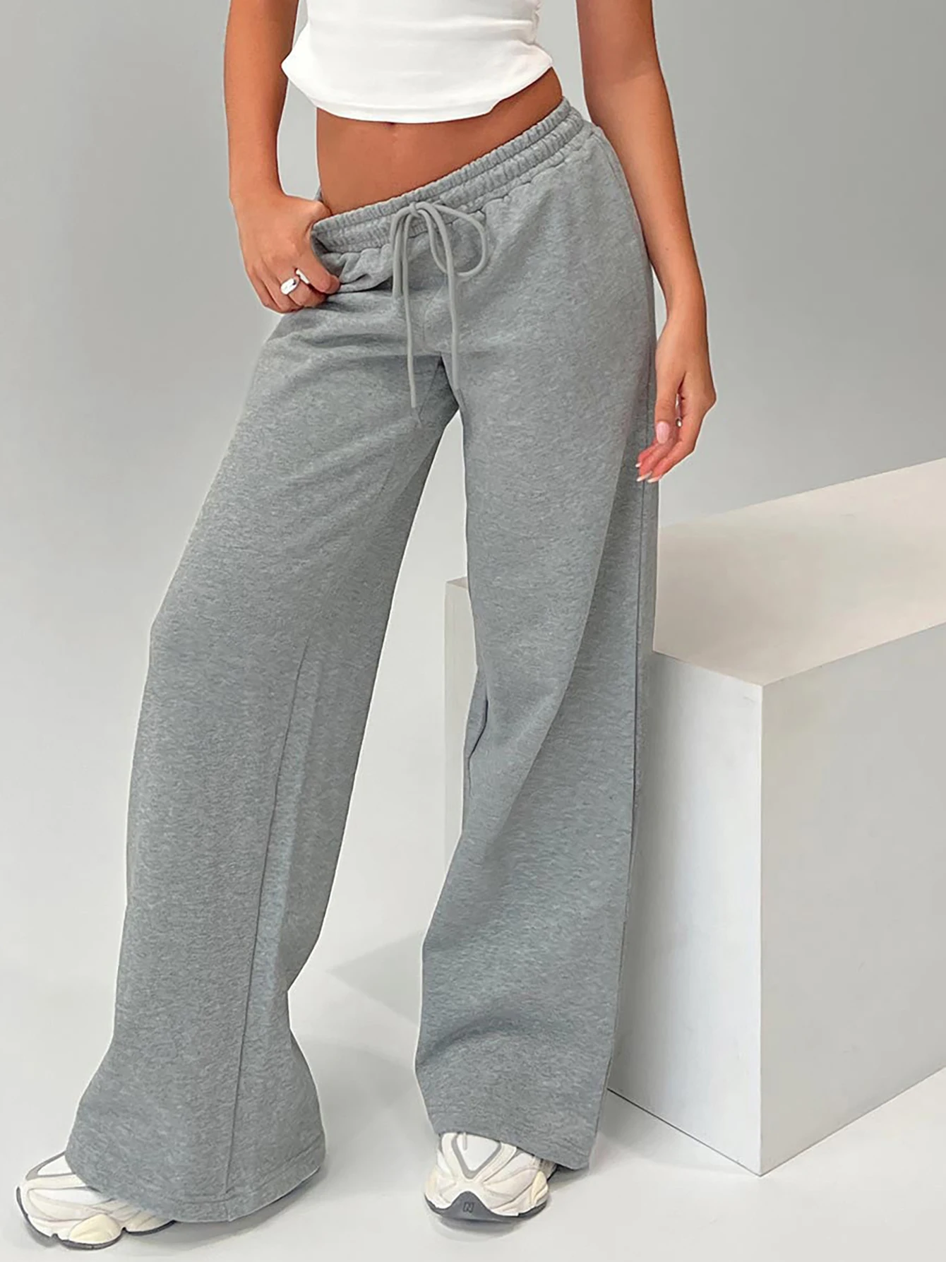 Dulzura 2025 الخريف الصلبة موضة عالية الخصر فضفاض الرباط السراويل الطويلة المرأة عادية تنوعا نادي الحفلات نمط الشارع الزي