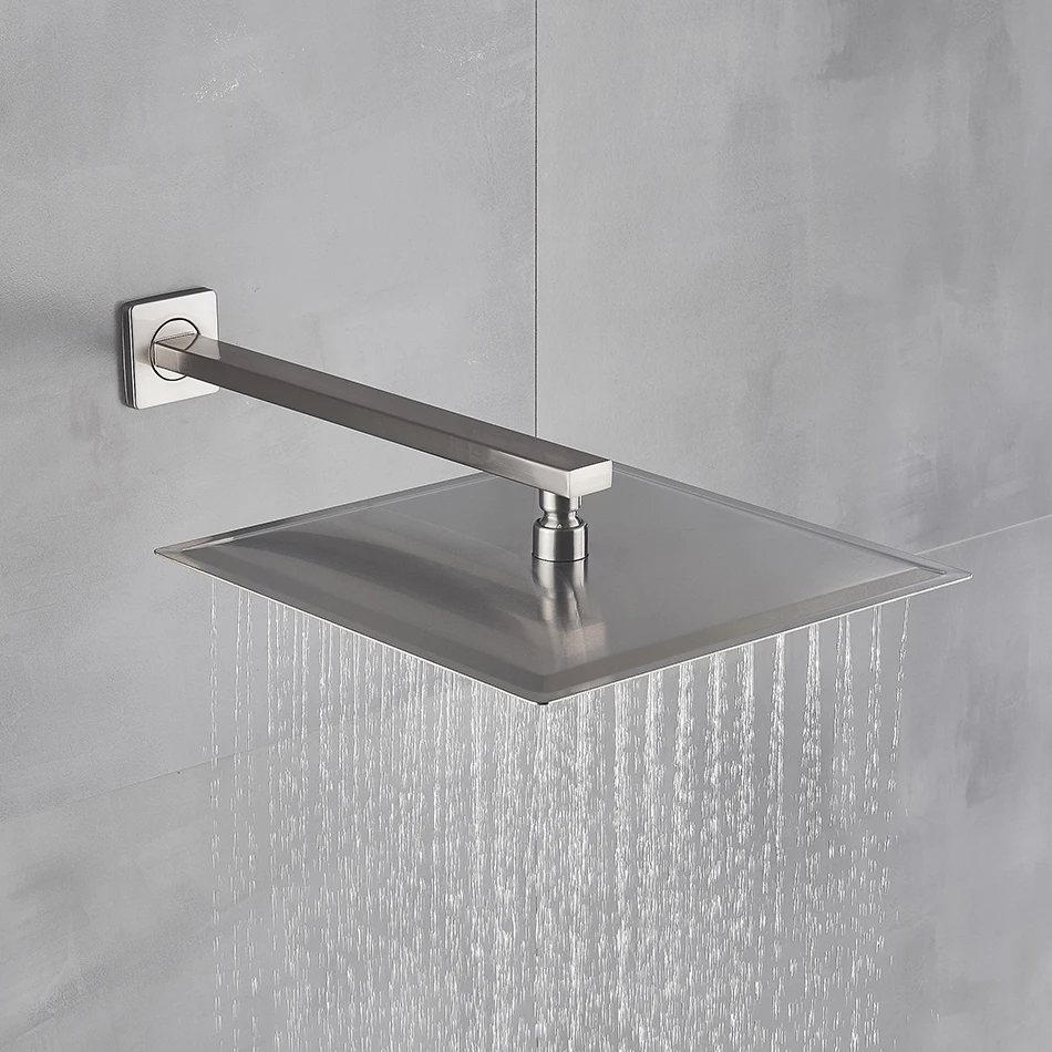 Rainfall Shower Head 8"/10"/12" Square Bathroom Ultrathin Rain Top Shower Head with Shower Arm Faucet Accessories Wall Mounted