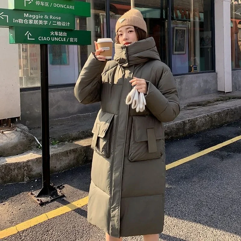Parka noire pour femmes, vêtements d'extérieur coréens, manteau bouffant Long et brillant, grande taille, veste chaude en coton, automne hiver