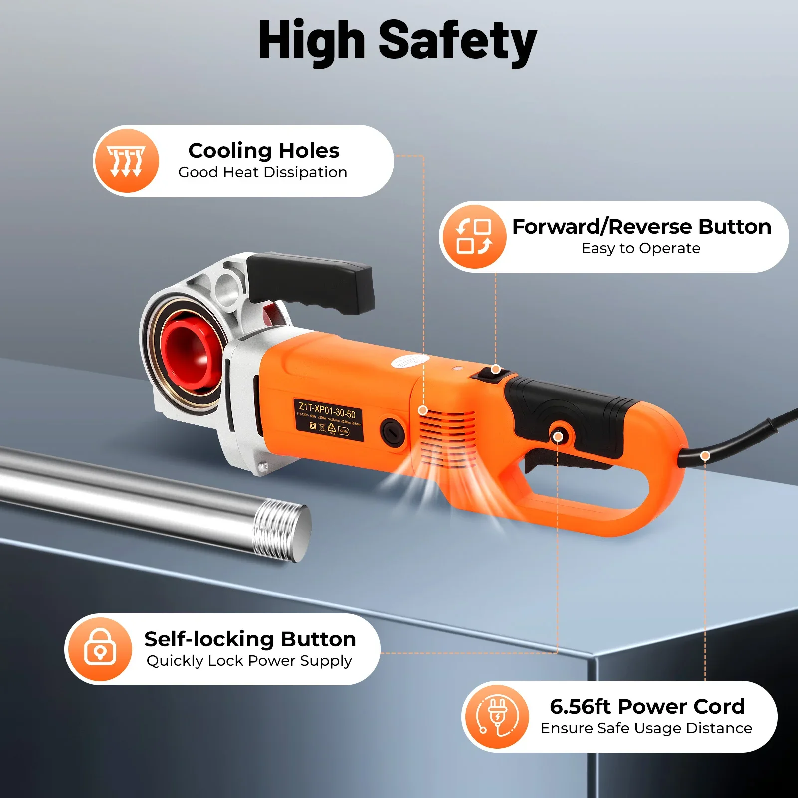 2300W PortableRatchet Pipe Threader Tool Kit, Electric Threading Machine with 6 Dies 2‘’, 1-1/2‘’, 1-1/4‘’, 1‘’, 3/4‘’, 1/2''