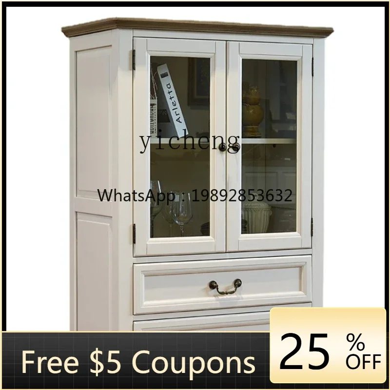 

Solid Wood Locker Combination Living Room Mediterranean Partition Pastoral White Sideboard Cabinet