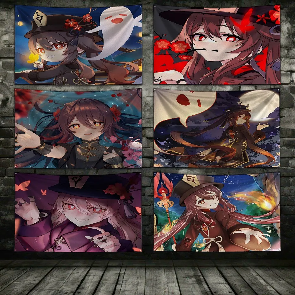 Anime-style Hu Tao Flag 3X5 Ft Personalized Flags Design Your Image Funny Tapestry Poster Dorm Room, Living Room, Bedroom
