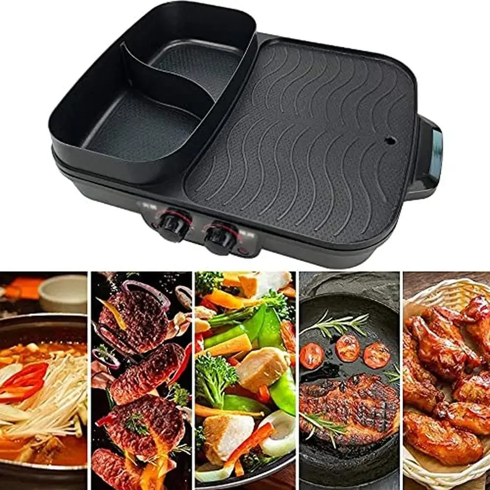 

Smokeless BBQ Grill Electric Indoor Tabletop Grill Korean Style Non-Stick Griddle Plate Adjustable Temp Control 1500W Power