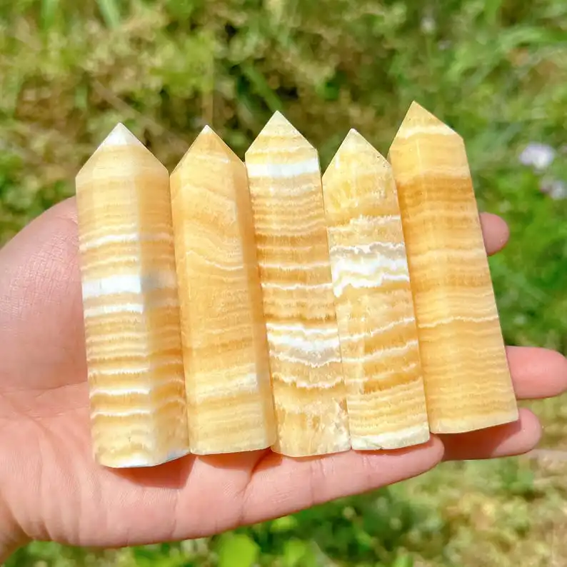 1pc Natural Yellow Calcite Obelisk,Crystal Tower,Home Decoration,Reiki Healing,Crystal Collectible,Crystal Wand