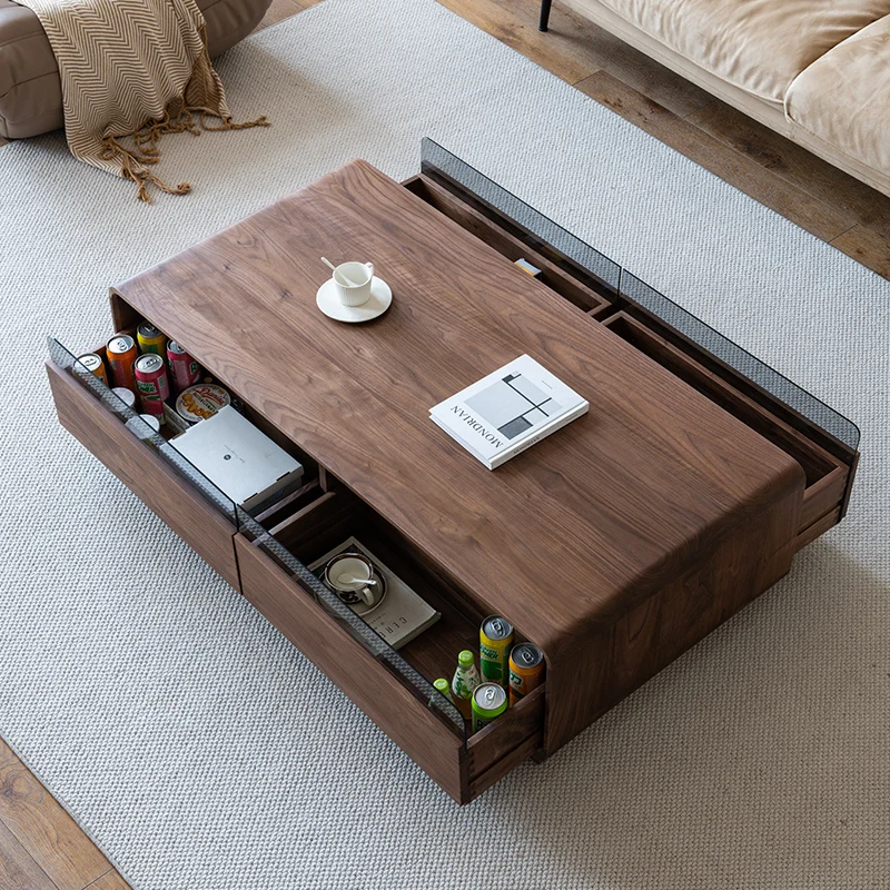 

Unique Originality Space Saving Walnut Coffee Table High-quality Wood Drawer Storage Modern Center Home Living Room Furniture