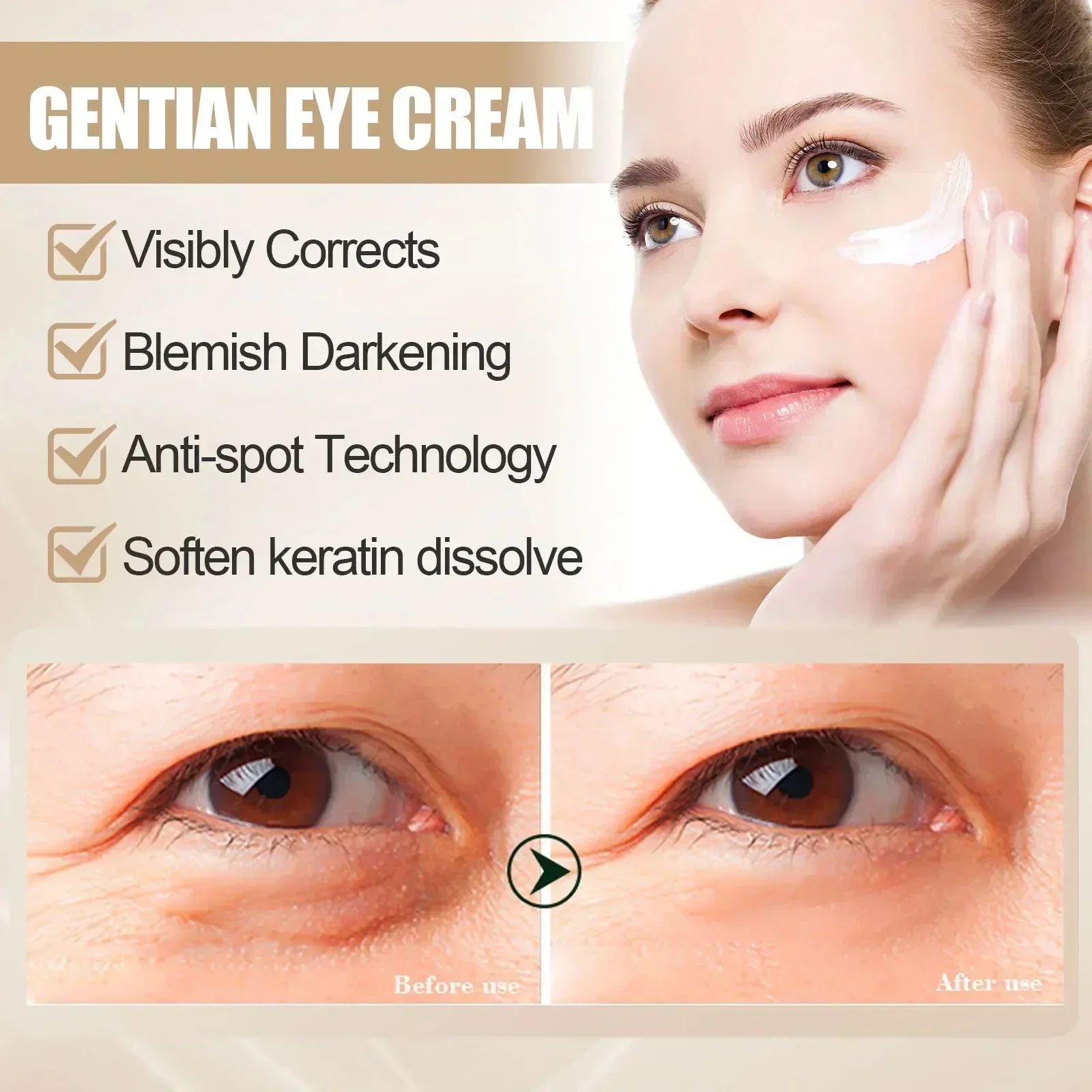 Crème hydratante anti-âge pour les yeux, produit cosmétique raffermissant et anti-cernes