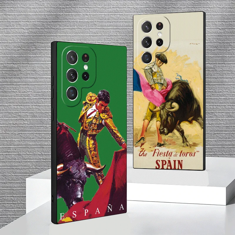 Soft Phone Case For Samsung Galaxy S24 S25 S26 Ultra Bullfight Bull Fighter Matador S23 S22 Plus S21 FE S20 + Edge Black Cover S
