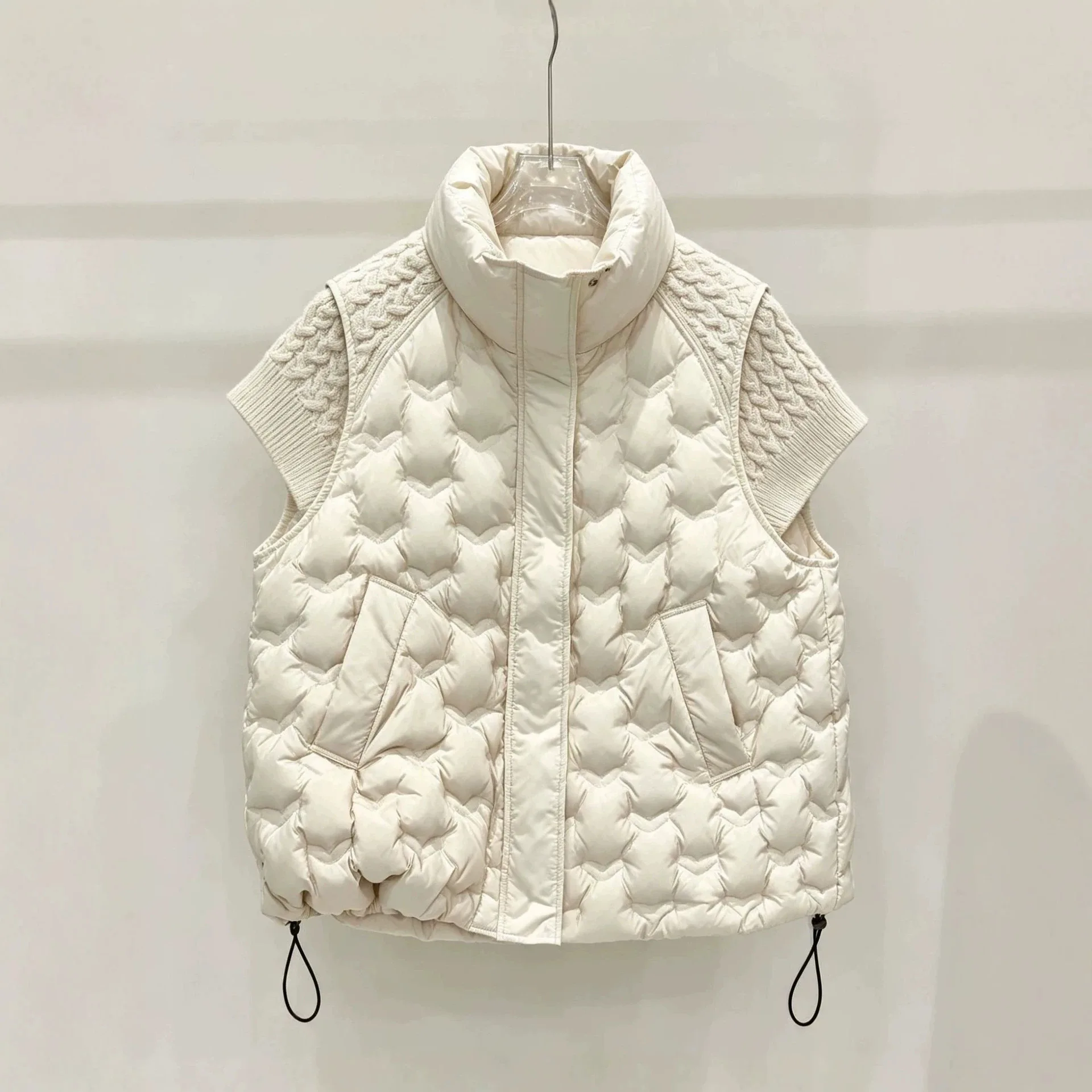 Modische Gestrickte Weste mit Stehkragen aus Baumwolle für Damen, Herbst-Winter, Kurz, Warm, Locker, Ärmellos, Damenweste – Detail 3