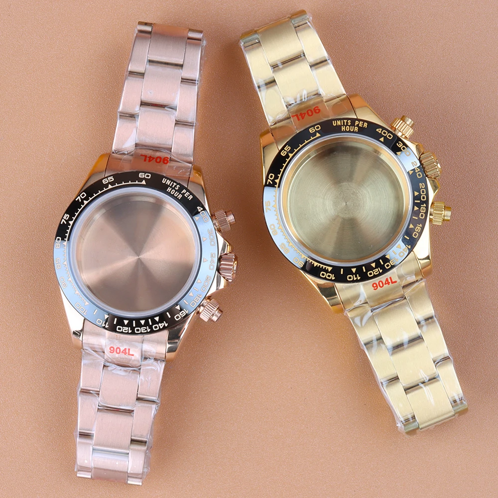 

40mm VK63 Sapphire glass Case With Jubilee/Polish Oyster Strap For Daytona VK63 VK64 Quartz Movement Waterproof Chronograph Case