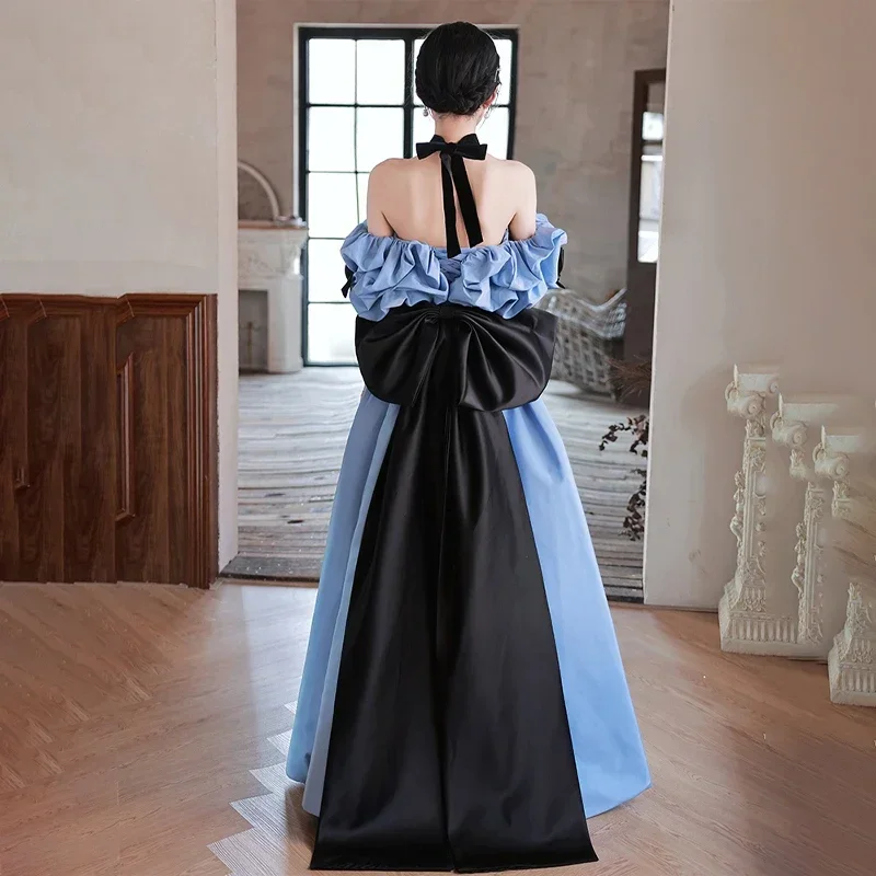 It\'s Yiiya Customized Blue Satin Evening Dress Short Sleeves Floor Length Lace Up Pleat A-line Plus size Woman Formal Party Gown