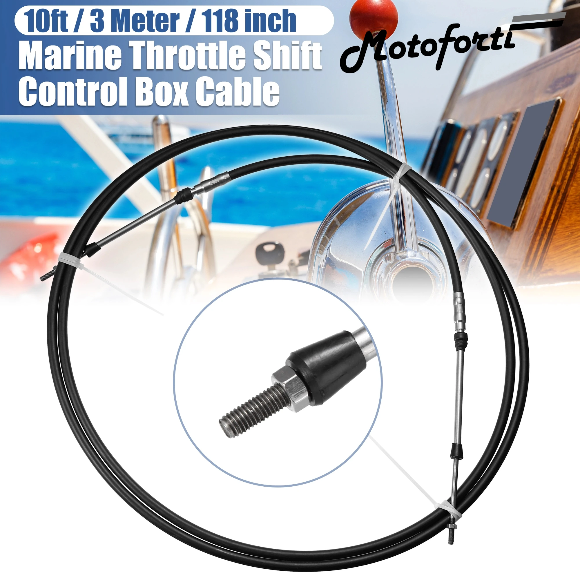 Motoforti 1pcs 10ft 3 Meter 118 Inch Marine Type 3300 / 33C Throttle Shift Remote Control Box Cable for Yamaha Outboard Engine