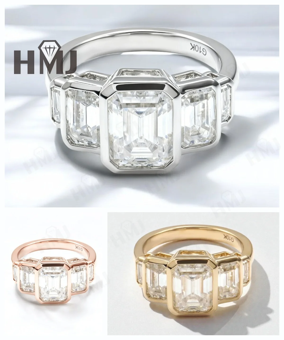 خمسة خاتم قطع الزمرد مع 4.6CT D اللون مويسانيتي الماس 10k 14k 18K مطلية بالذهب 925 الفضة للخطوبة الزفاف غرامة Jewely #3