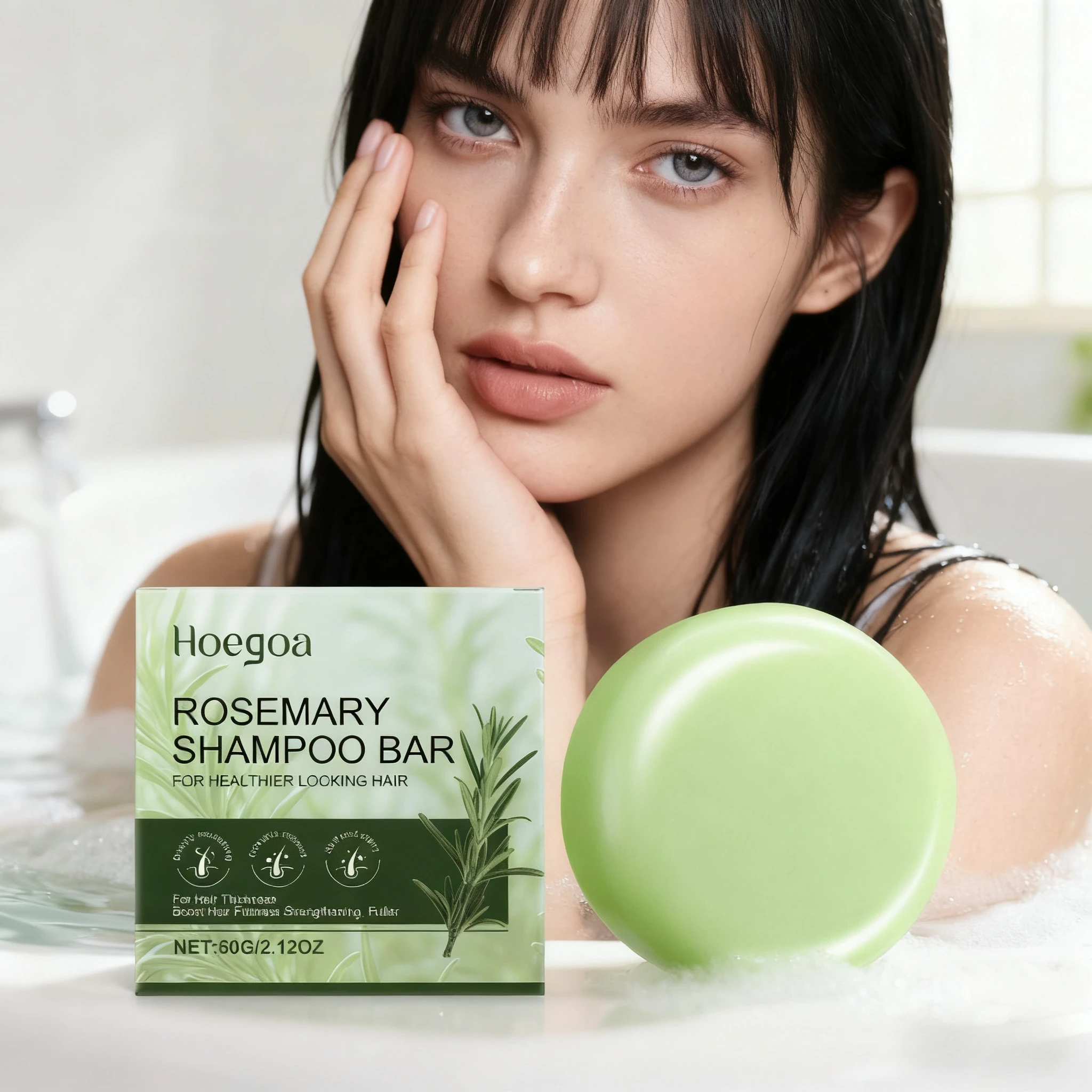 قالب شامبو للتنظيف اللطيف من روزماري - صابون ناعم ولامع ومغذي ومنعش وغير دهني، صابون حمض الكوجيك، صابون أسود