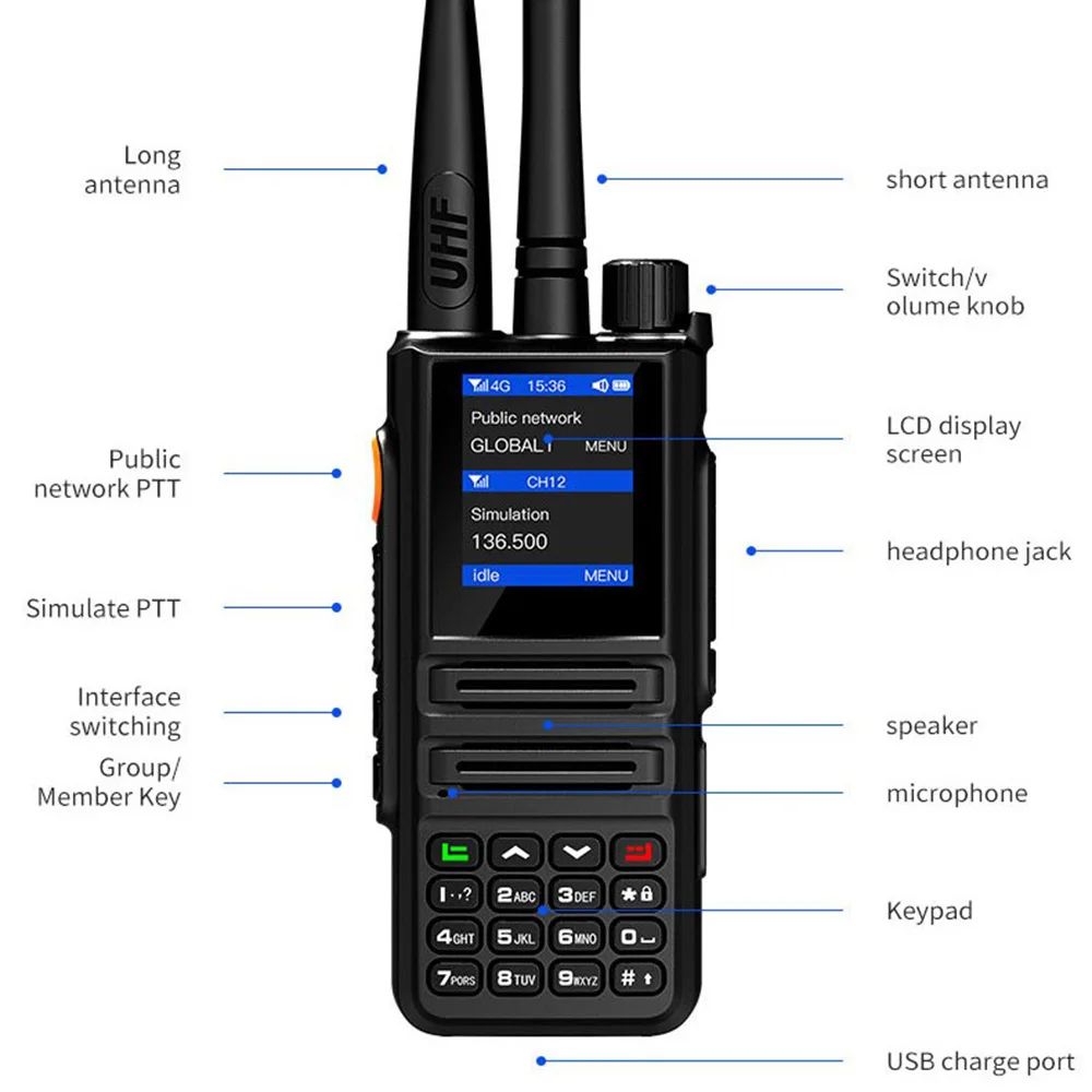 ANYSECU Zello 4G Network Radio BQ-889 Android 5.1 With WIFI GPS VHF 136-174Mhz Analog Walkie Talkie