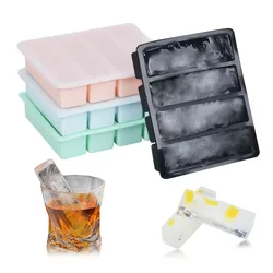 4Grid Large Silicone Ice Cube Mold with Lids Long Strip Ice Cube Square Tray Non-toxic Durable Whiskey Ice Cube Ice-Cream Maker