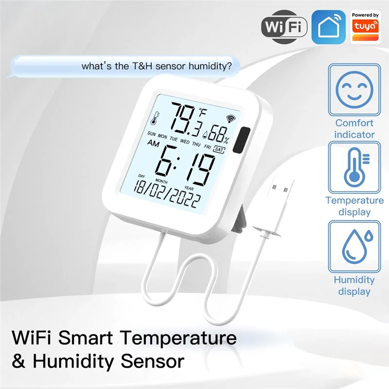 ABKU-Temperature & Humidity Sensor LCD Screen Infrared Sensing Backlight Smart Tuya APP Remote Alexa Voice